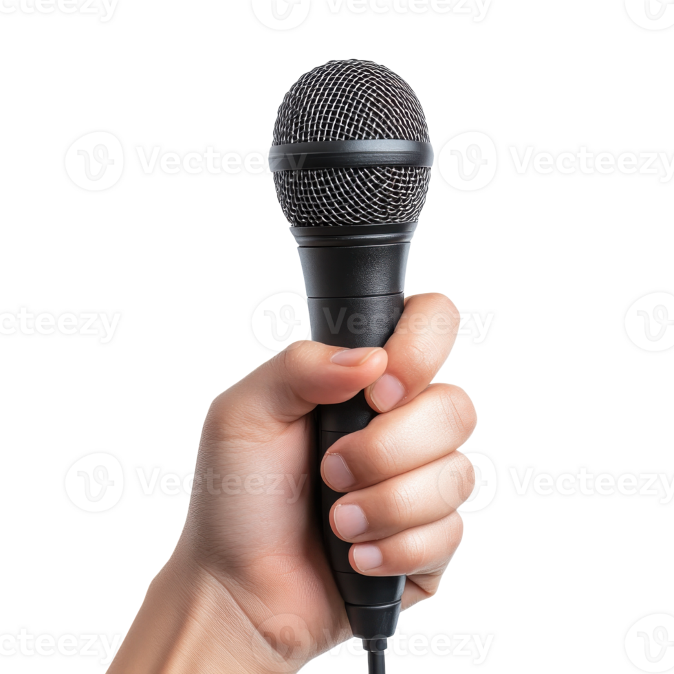 Hand Holding Microphone White on transparent background. png
