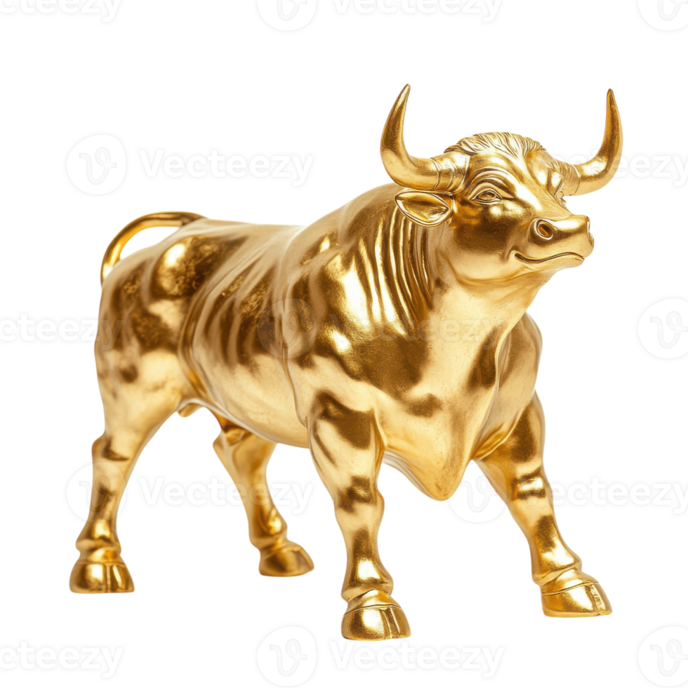 Golden Bull Statue Decor on transparent background. png