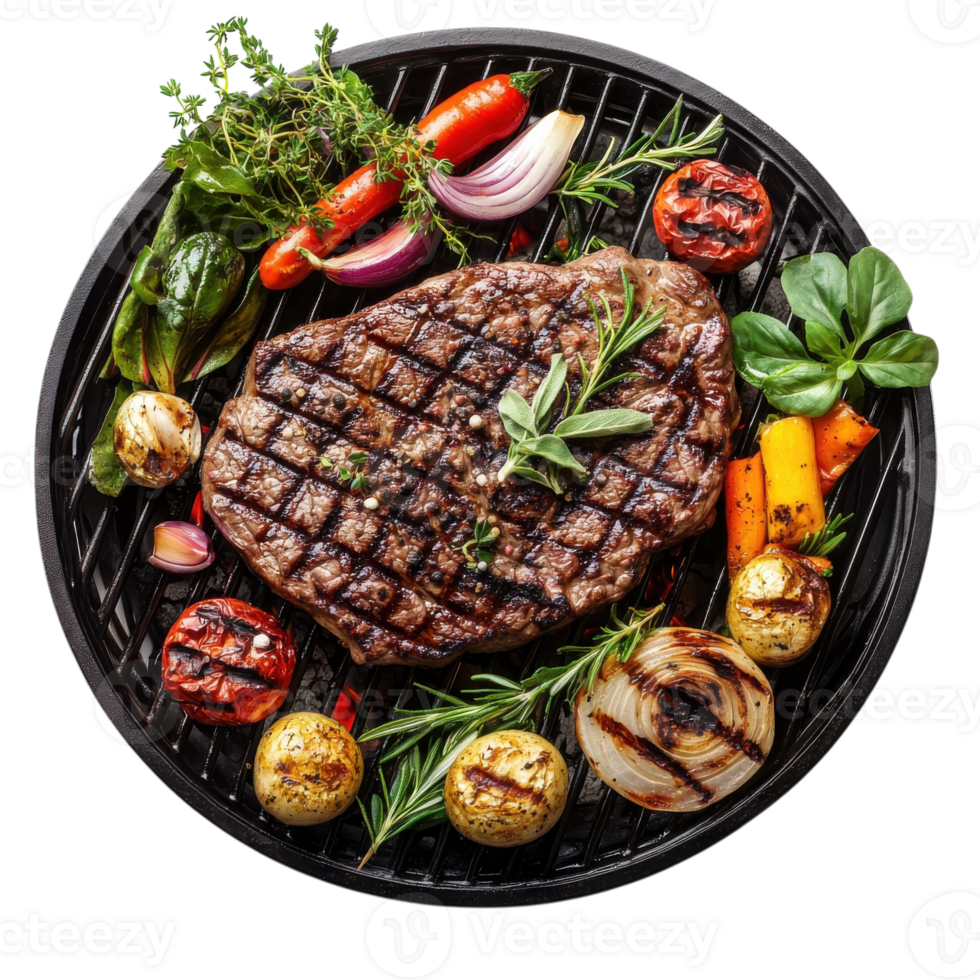 Grilled Steak Vegetables Charcoal on transparent background. png