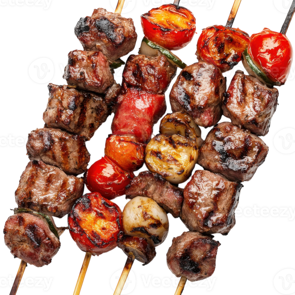Delicious Grilled Meat Skewers on transparent background. png