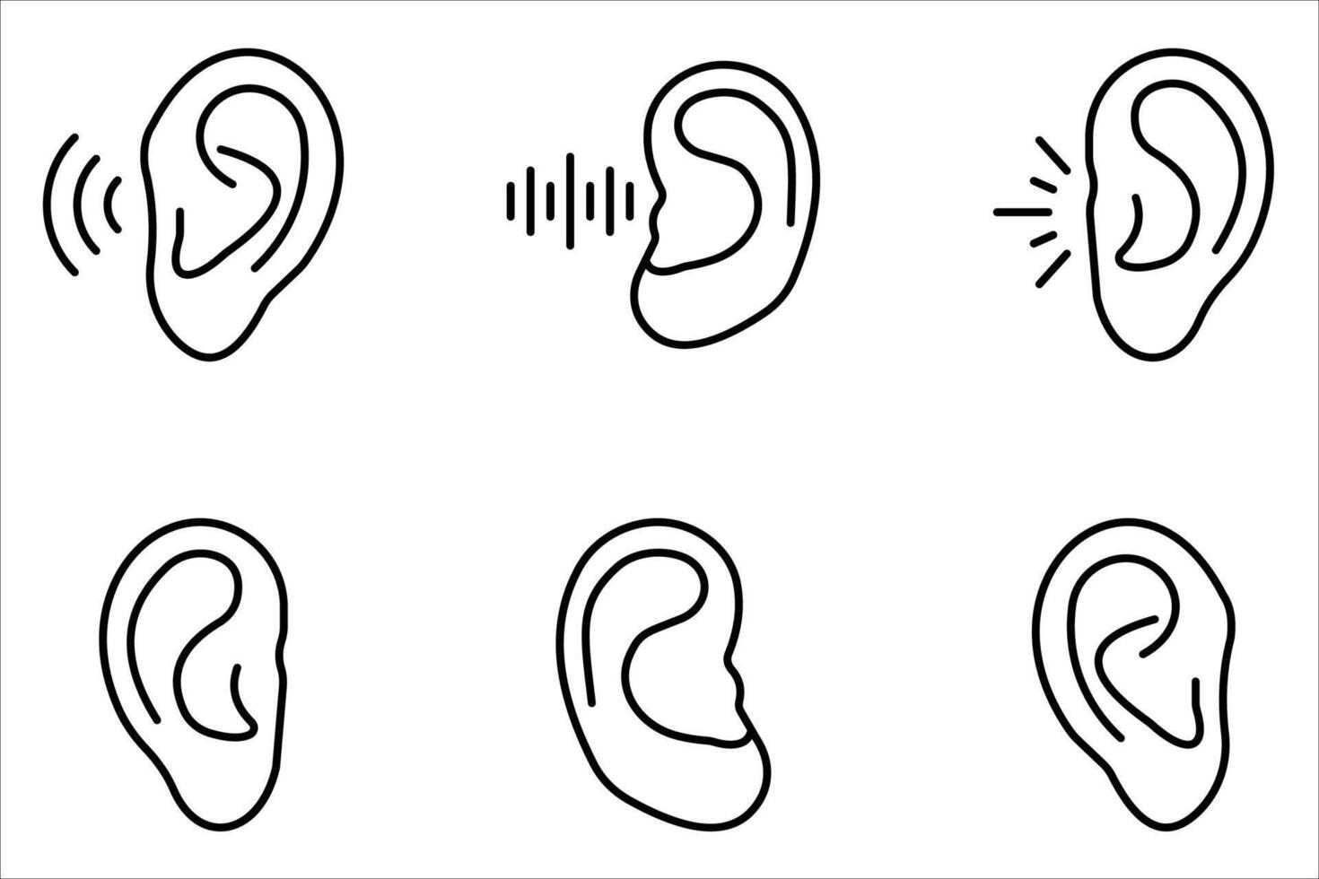 Set of ear icons, hearing symbols vector