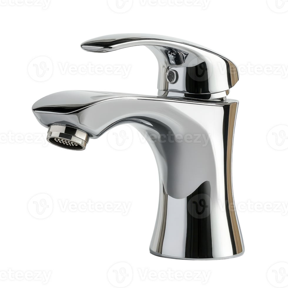 Silver Basin Mixer Closeup on transparent background. png