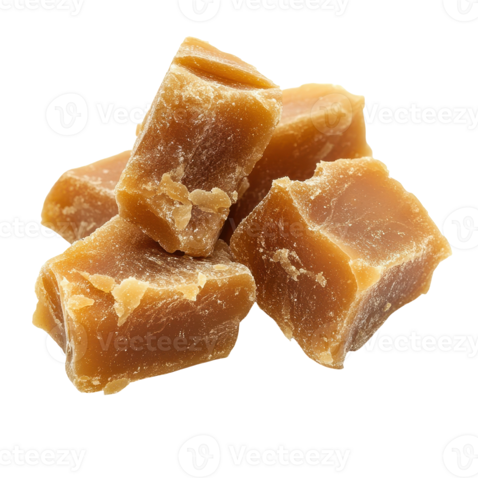Golden Jaggery Texture Close Up on transparent background. png