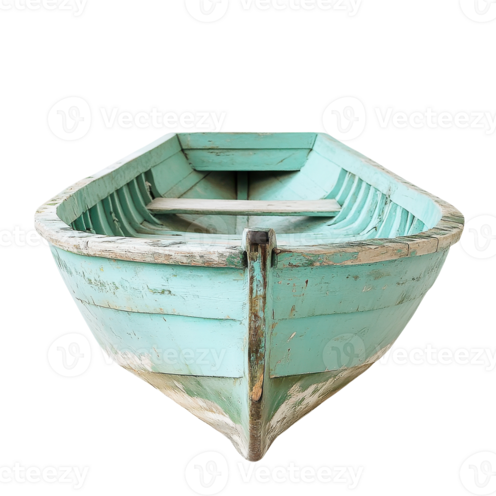 Tranquil Teal Rowboat Scene on transparent background. png