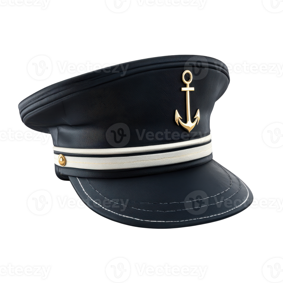 Nautical Captains Hat with Anchor on transparent background. png