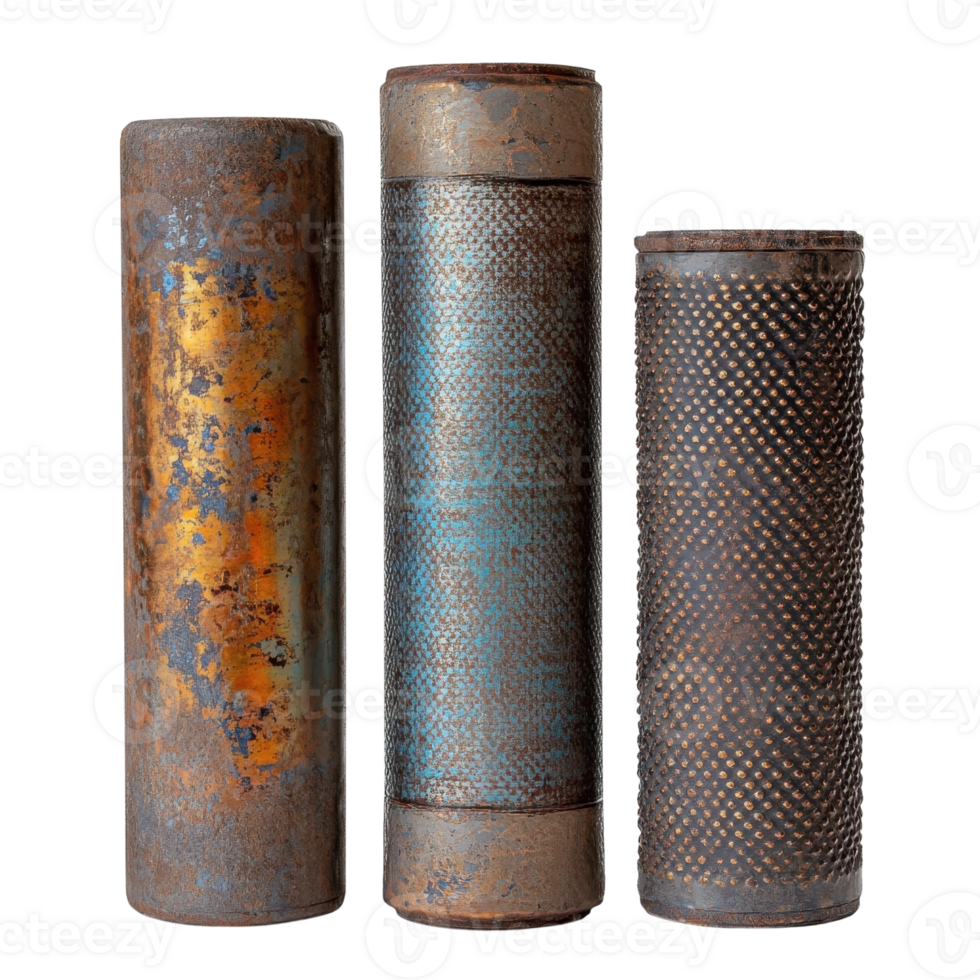 Industrial Metallic Cylinders on transparent background. png