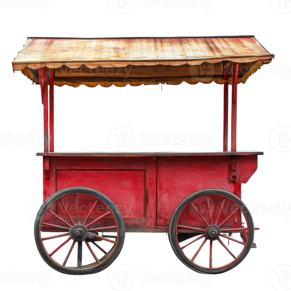 Red Food Cart Vintage Design on transparent background. png