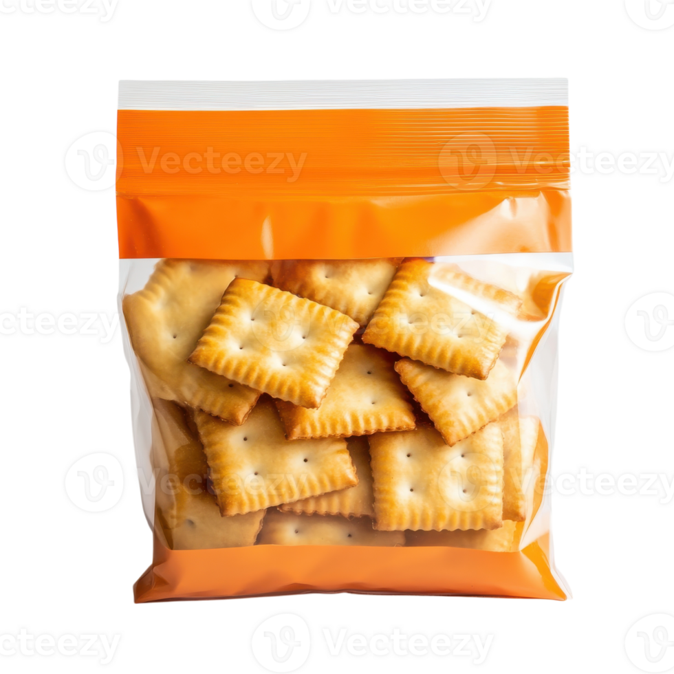 Fresh Orange Snack Bag with Crackers on transparent background. png