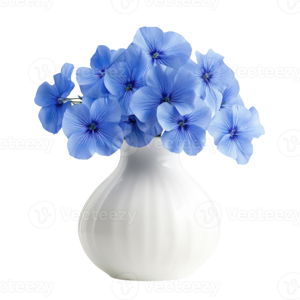 White Vase with Blue Flowers on transparent background. png