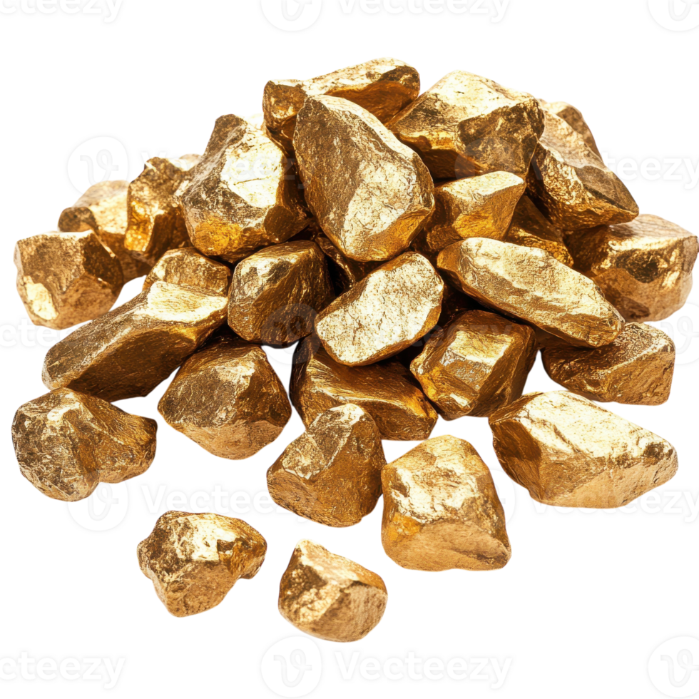 Golden Nuggets Rich Wealth Pile on transparent background. png