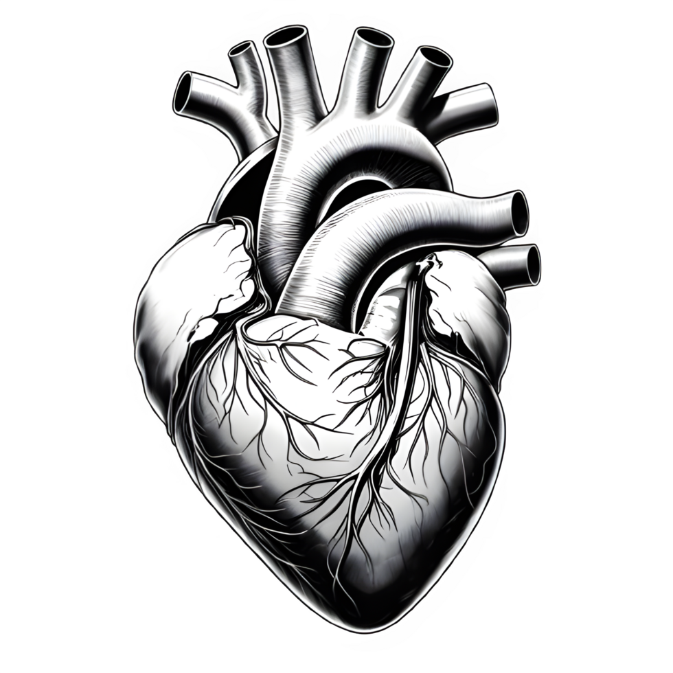 Anatomical Heart Realistic Line Art png