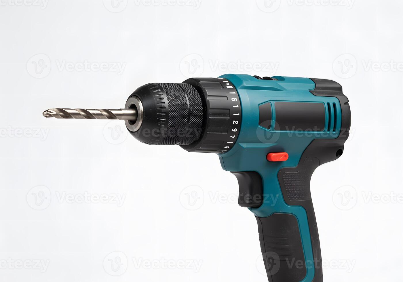 Teal Cordless Drill with a Silver Drill Bit photo