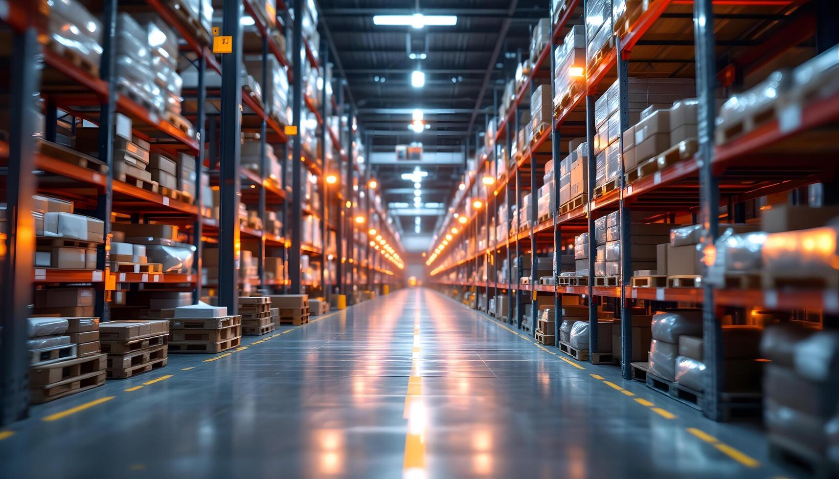 Warehouse Interior Rows of Pallets and Boxes photo