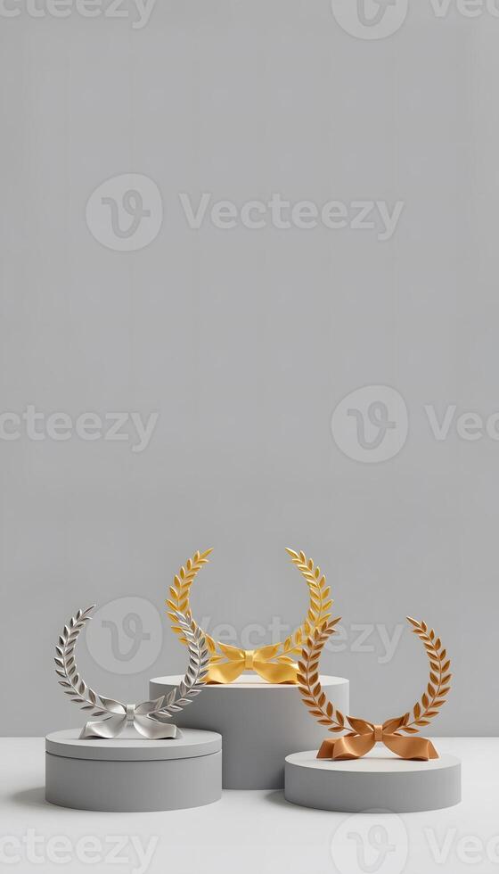 Elegant 3D Render of Award-Winning Laurels on Pedestals photo