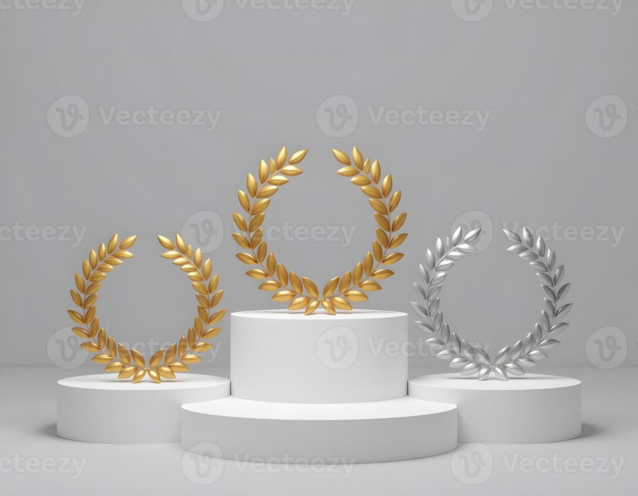 Gold and Silver Laurel Wreaths on Pedestals photo
