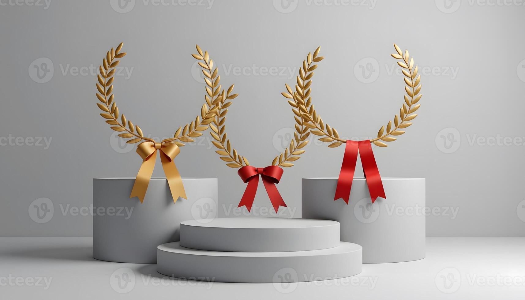 Golden Laurel Wreaths on Elegant Pedestal A Symbol of Achievement and Victory photo