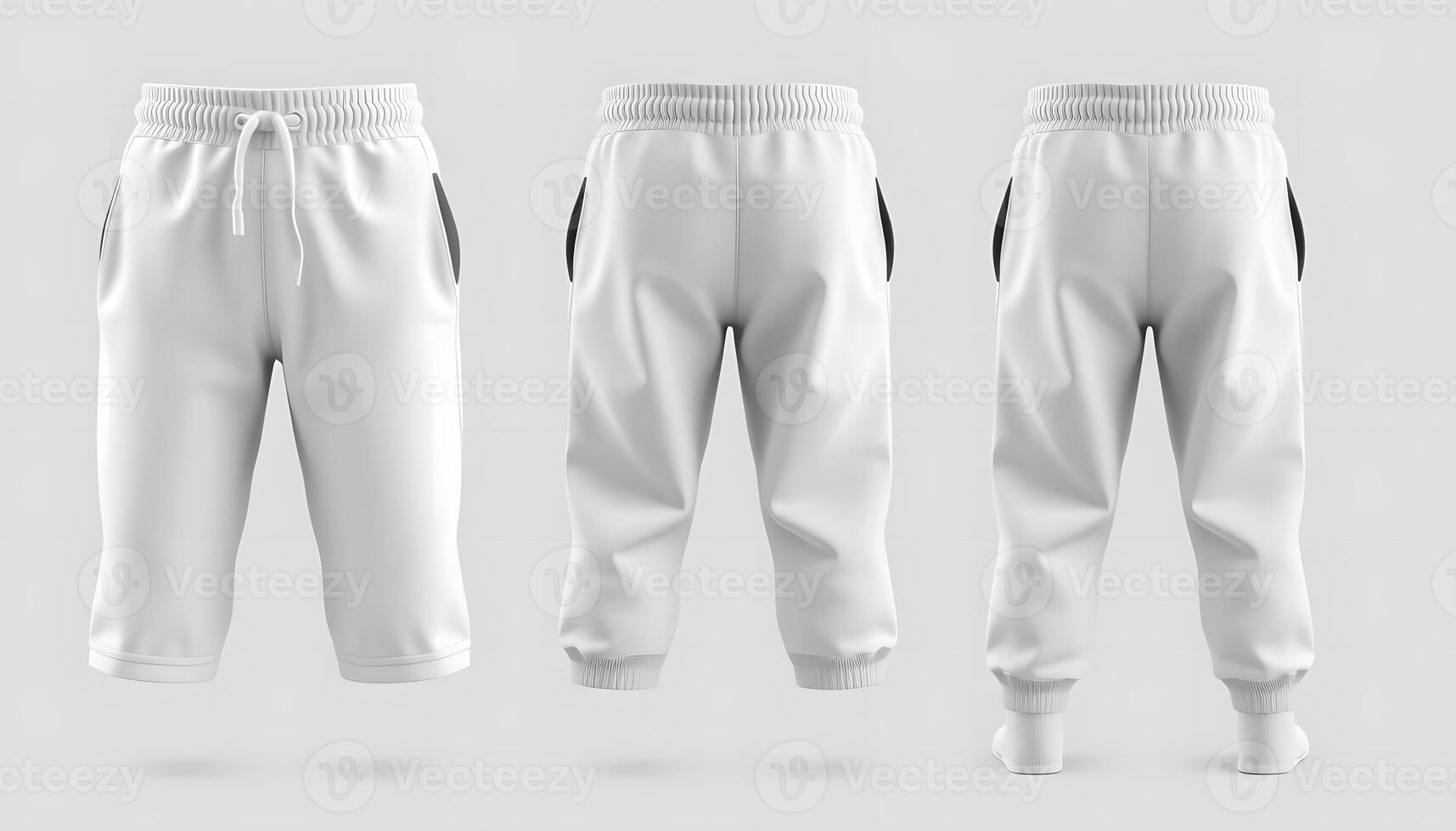 Showcase of Classic White Three-Quarter Length Sweatpants Design from Multiple Angles Mock up template for design print photo