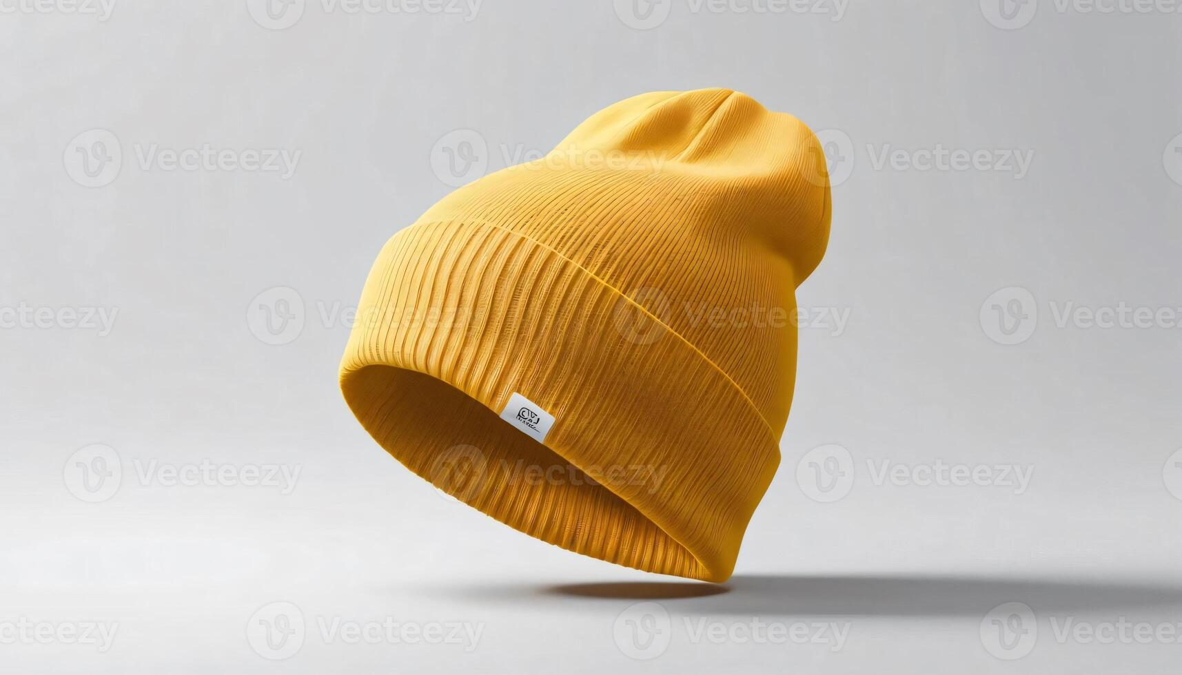 Mustard Yellow Knit Beanie Hat Mockup, Stylish Winter Accessory Mock up template for design print photo