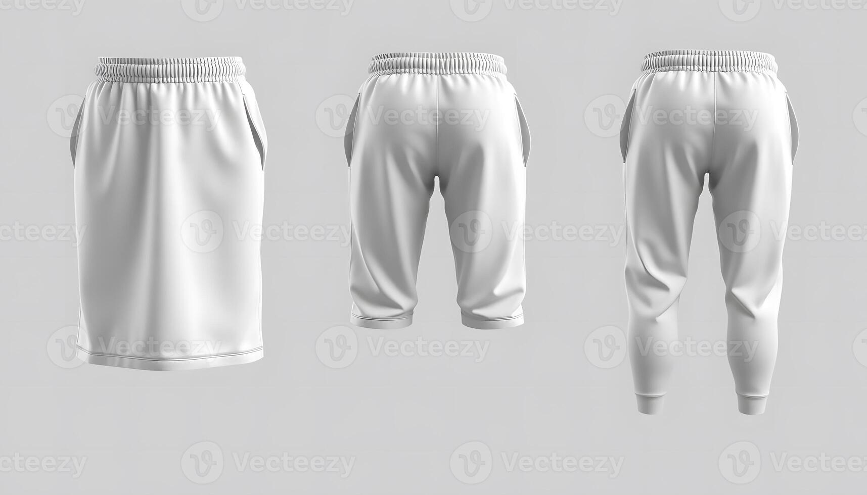 Showcase of Versatile White Athletic Shorts and Joggers from Multiple Angles Mock up template for design print photo