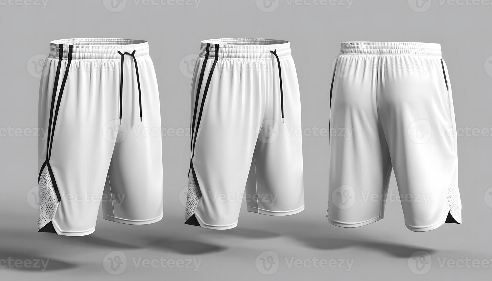 Showcase of White Basketball Shorts from Multiple Angles for Sportswear Design Mock up template for design print photo
