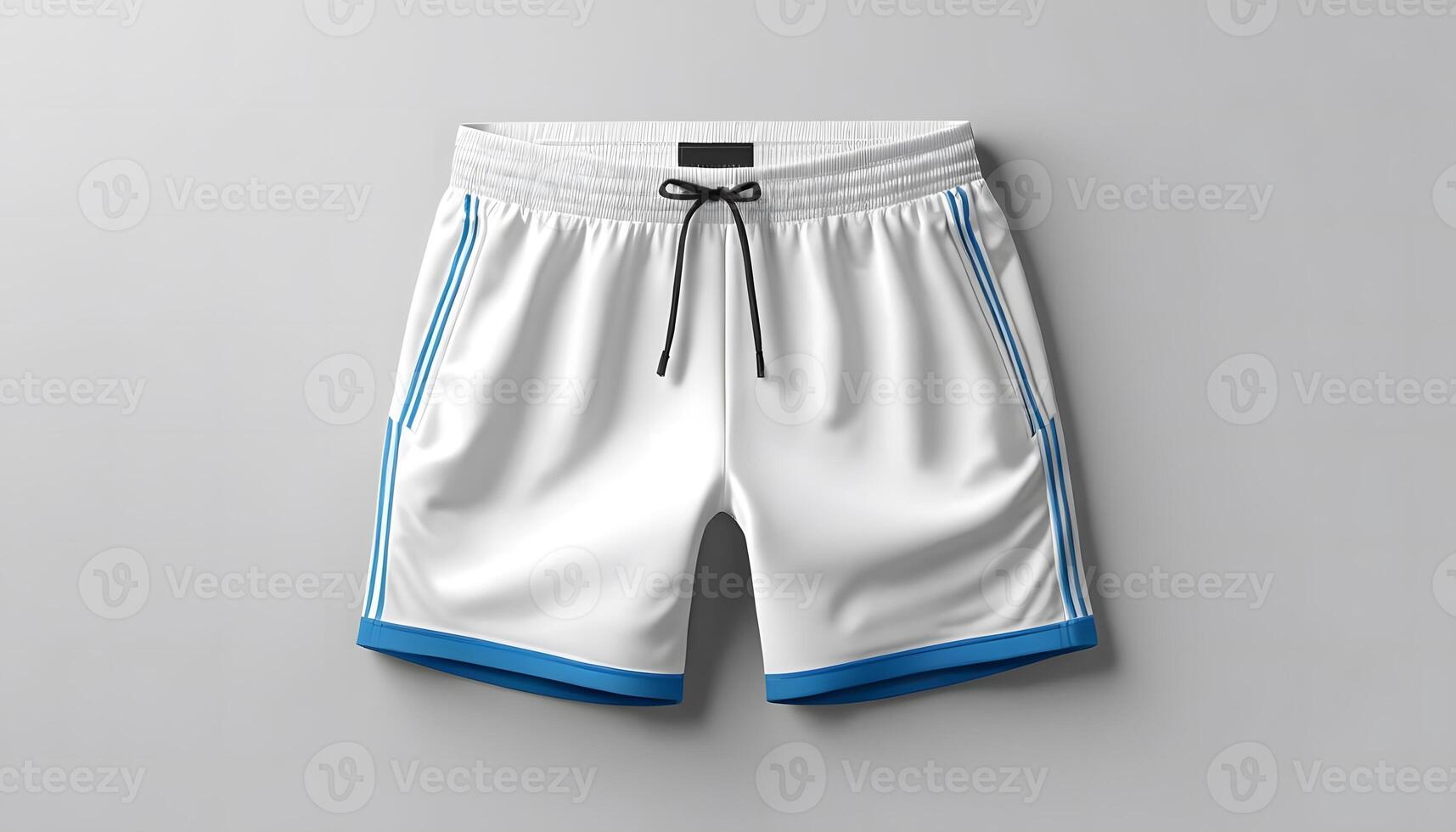Stylish White and Blue Athletic Shorts on a Clean Background Mock up template for design print photo
