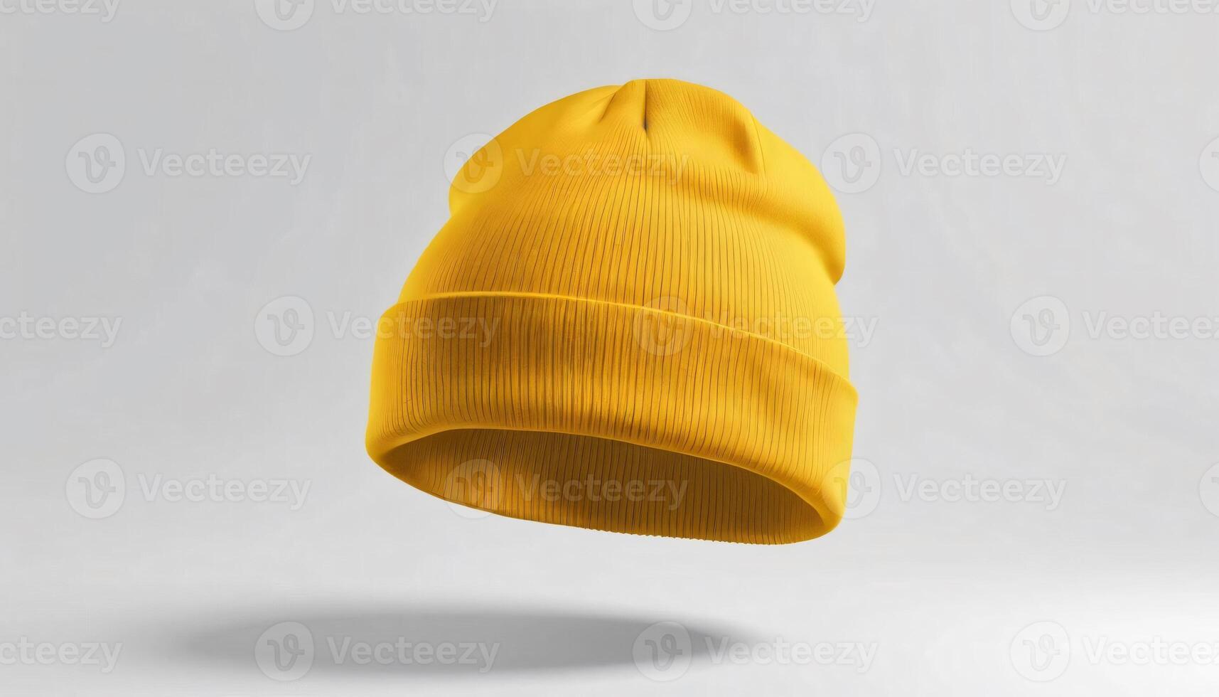 Golden Yellow Knitted Beanie Hat Mockup Mock up template for design print photo