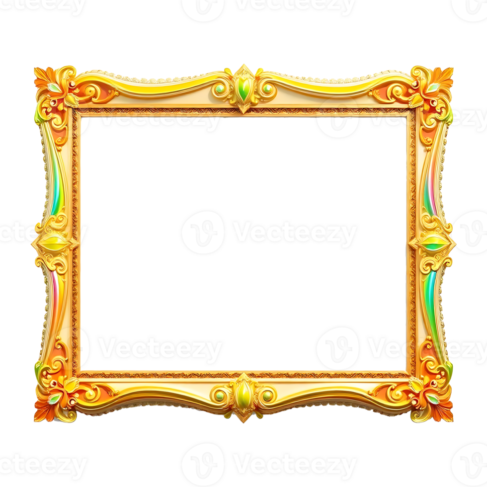 Golden frame ornate design on transparent background png