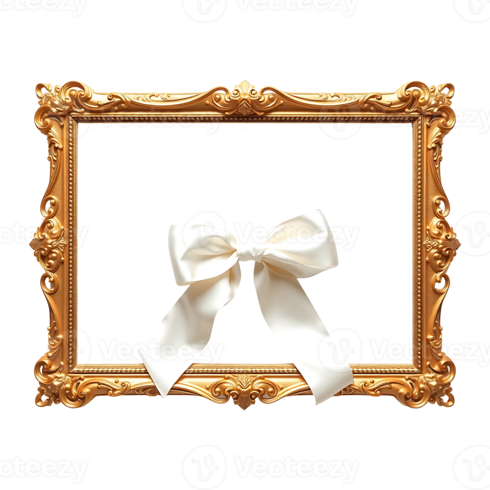 gold frame with white bow on transparent background png
