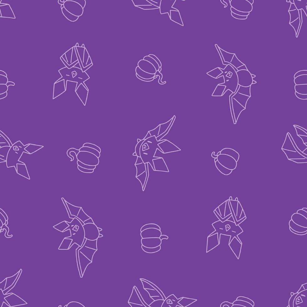 Outline Seamless Pattern of Bat Animal Pumpkin Background for Fashion Wrapping Print Fabric Surface vector