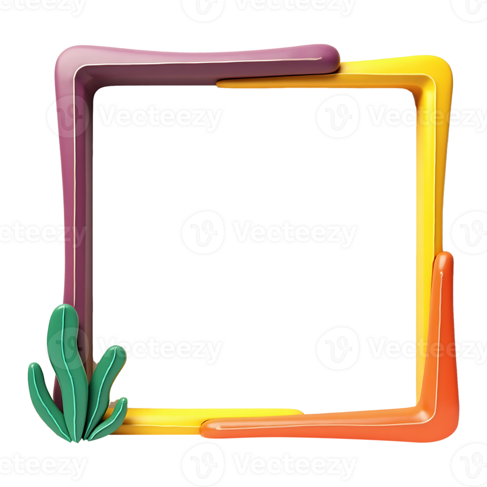 colorful frame with cactus plant on transparent background png