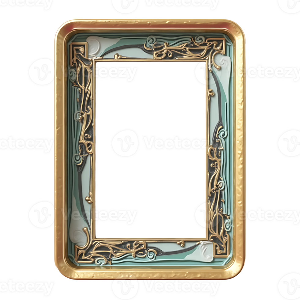 gold picture frame ornate design on transparent background png