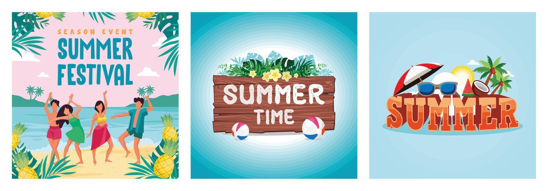 Celebrating summer festival on the beach. Summer elements by the beach. Summer concept. vector