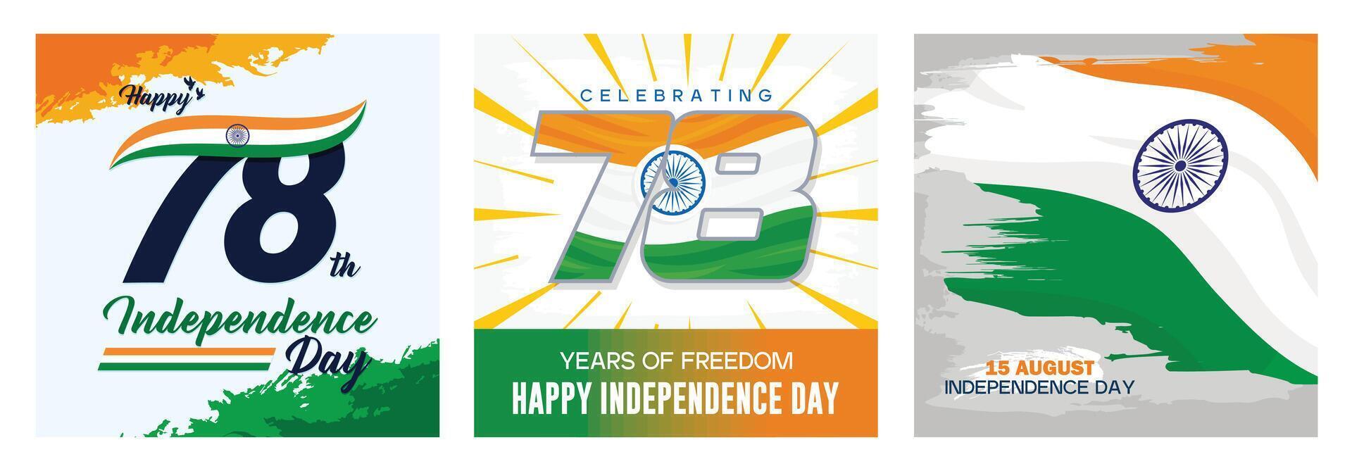 India's 78th independence anniversary. Indian flag with Ashoka Chakra. Text with Indian flag colors vector