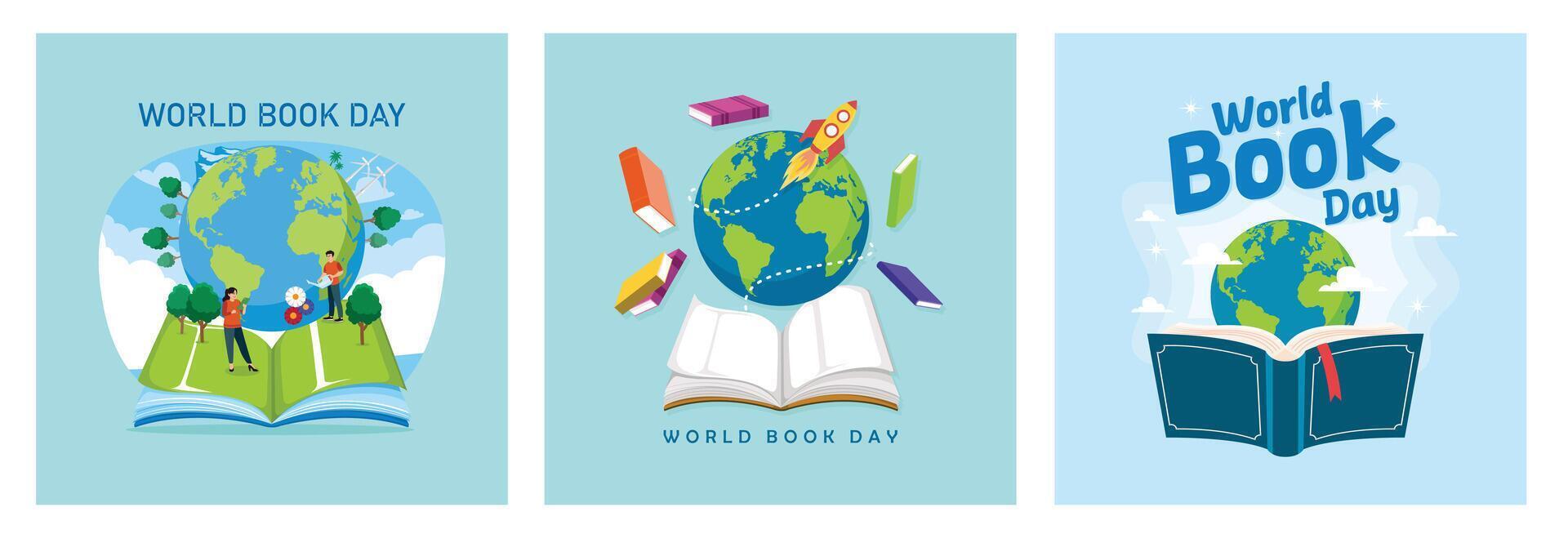 Open book and globe. Increase knowledge by reading books. World Book Day concept. vector