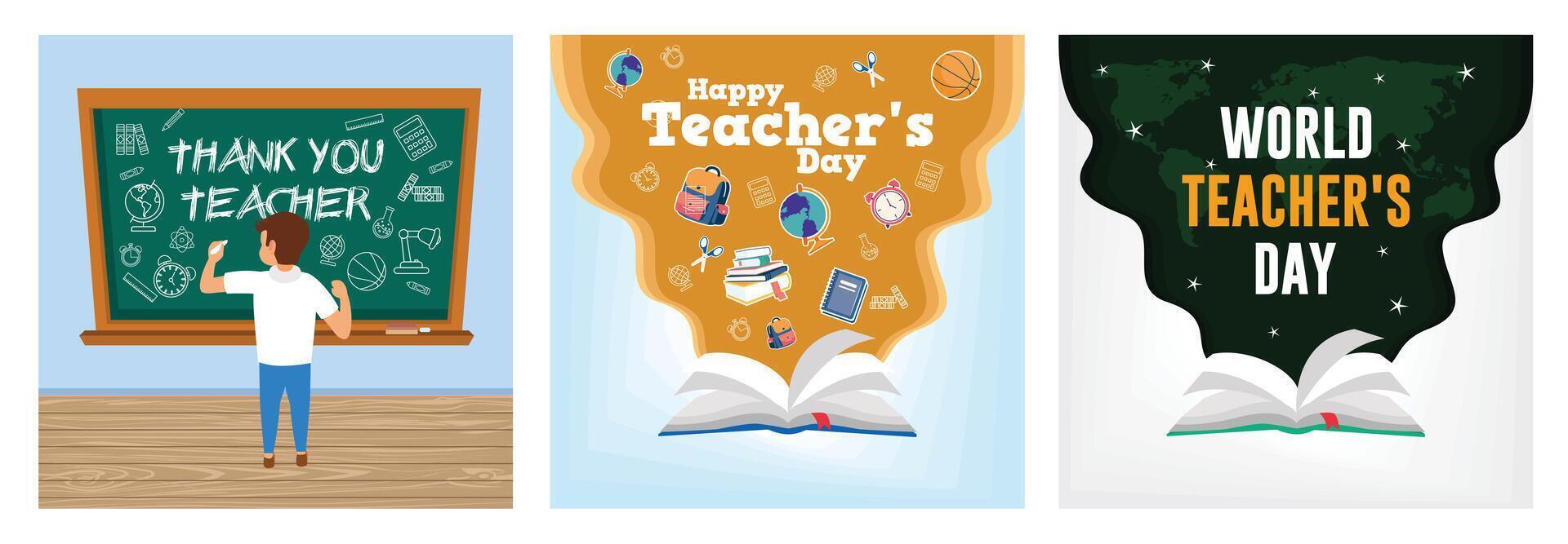 World Teachers' Day, 5 October. Open book with world map silhouette. vector