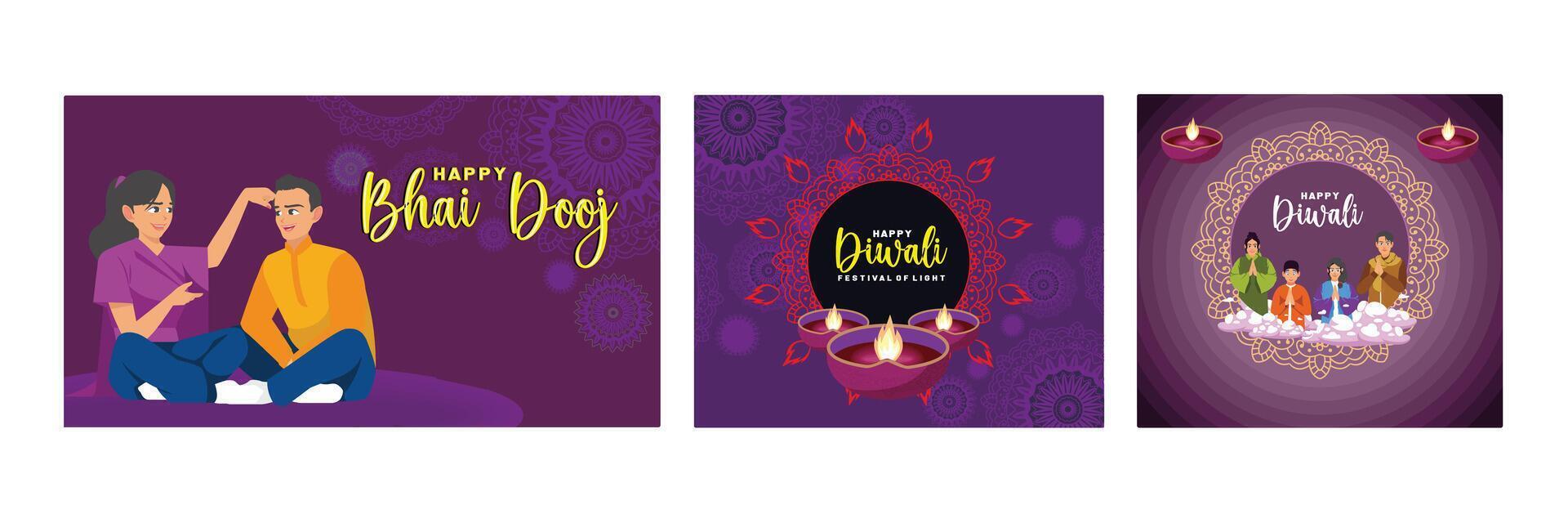 Indians wear traditional clothes to celebrate Bhai Dooj and the festival of lights. vector