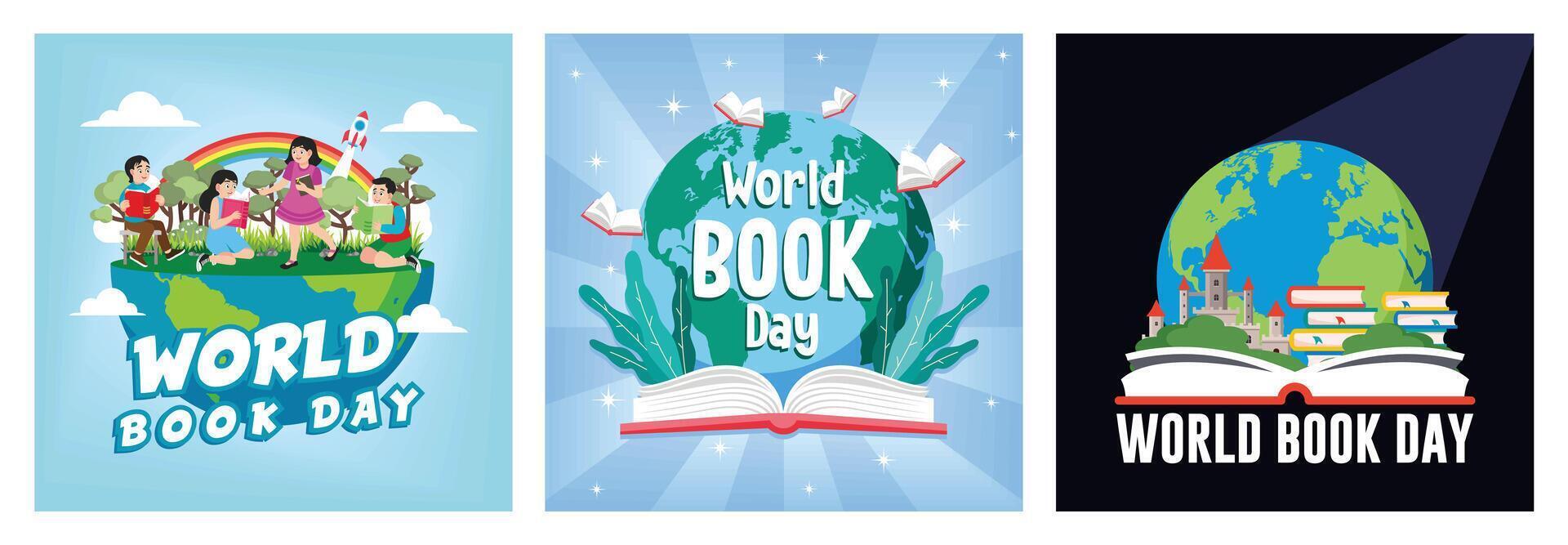 Children reading books. A pile of colorful books with open books. Happy Book Day concept. vector