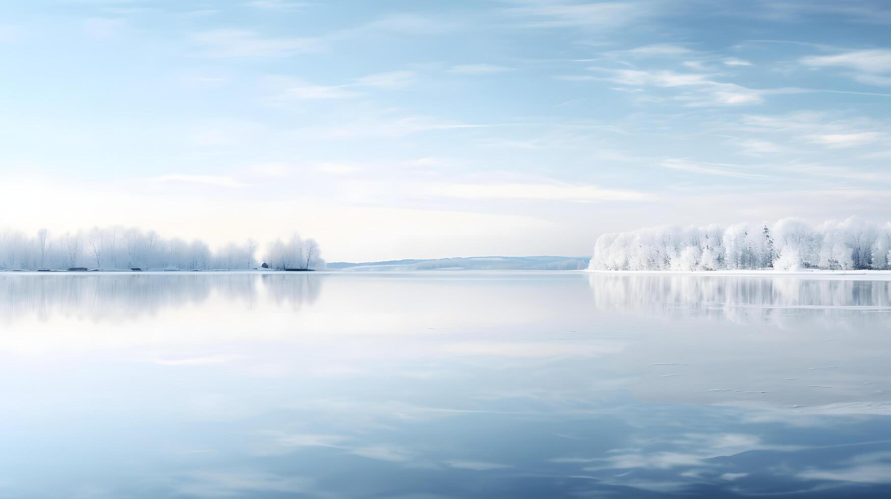 Frozen lake reflection winter wonderland nature photography serene landscape panoramic view tranquility concept photo