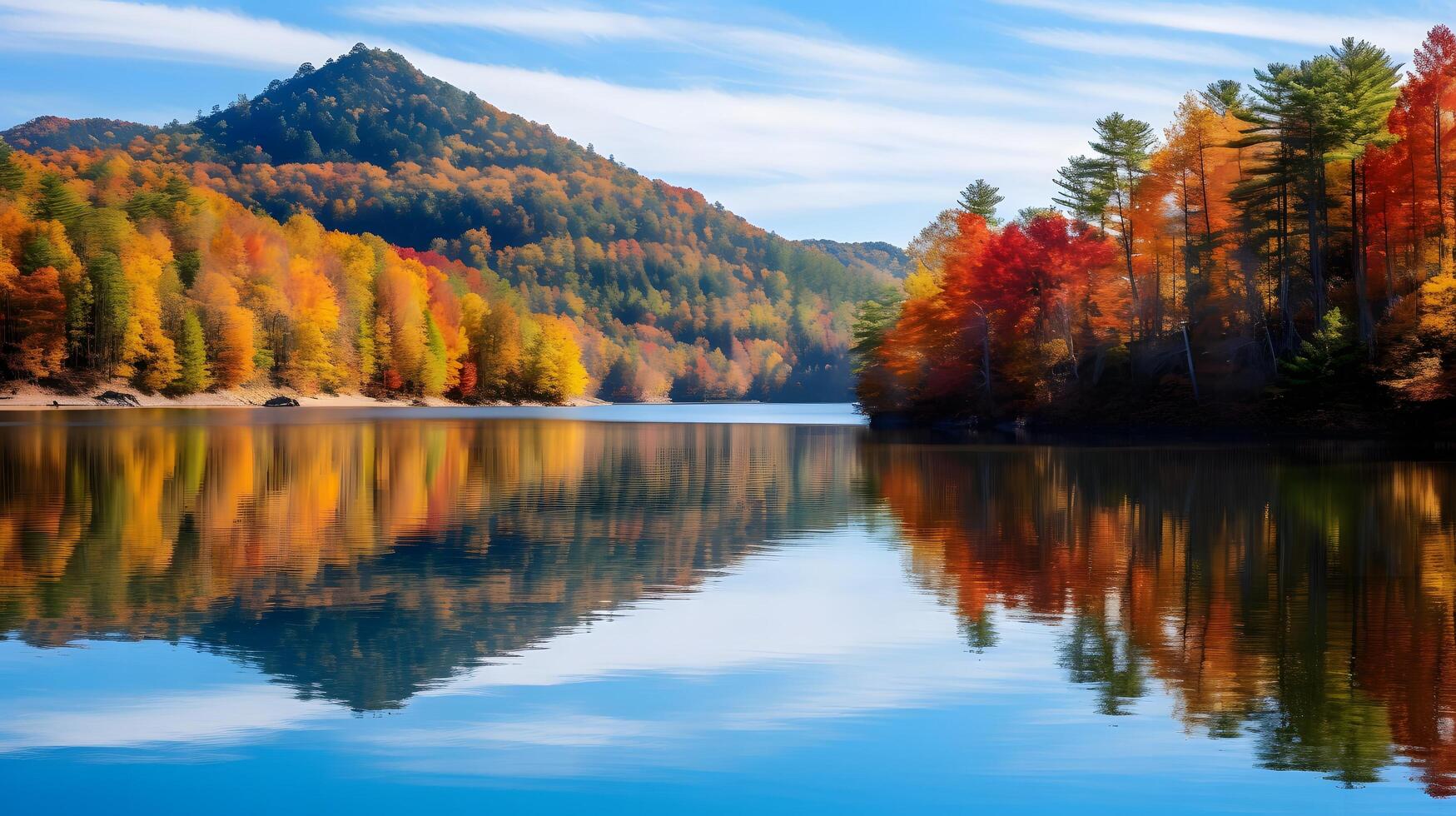 Tranquil autumn reflections at a mountain lake nature photography peaceful scenery colorful trees serene view fall colors photo