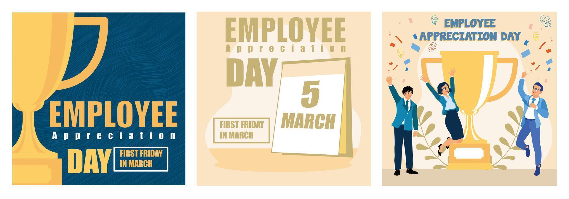 Employee Appreciation Day celebration featuring trophies and happy colleagues. vector