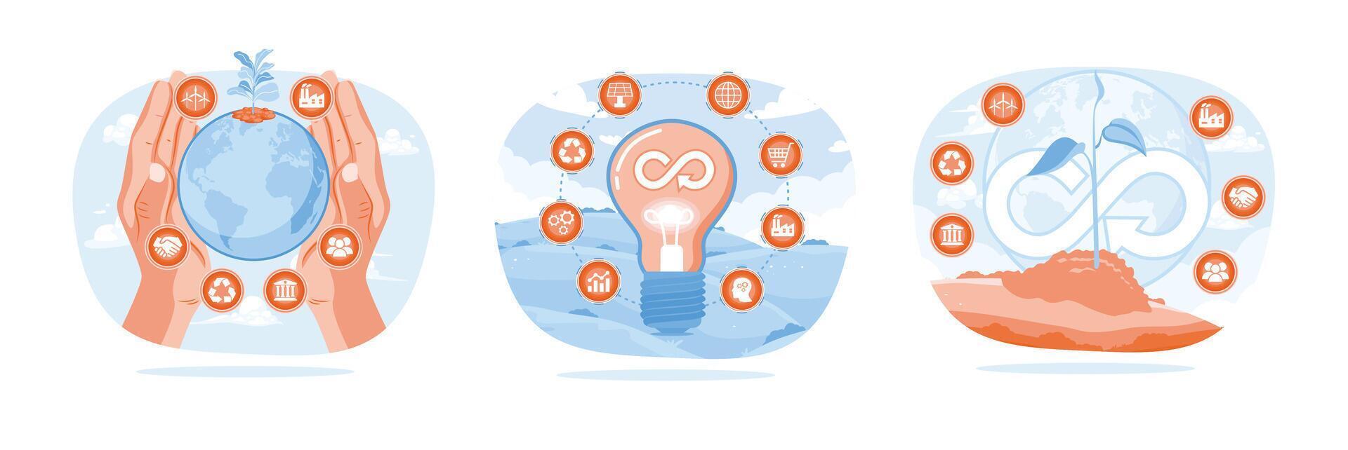 A pair of hands holding a globe. Green energy, Natural resources concept. vector