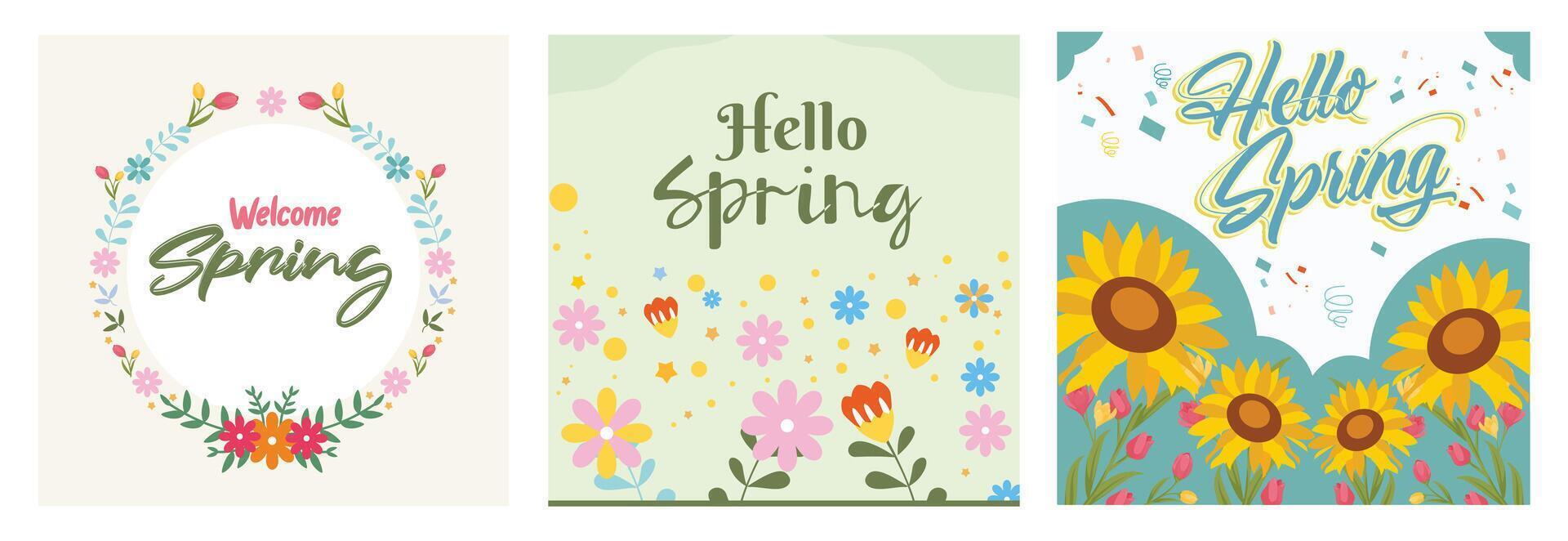 Beautiful and cheerful Spring with colorful flowers. vector