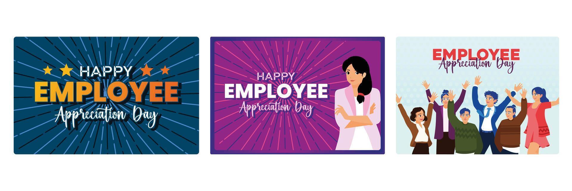Employee Appreciation Day Banner with elegant design, young entrepreneurs, and cheerful atmosphere. vector