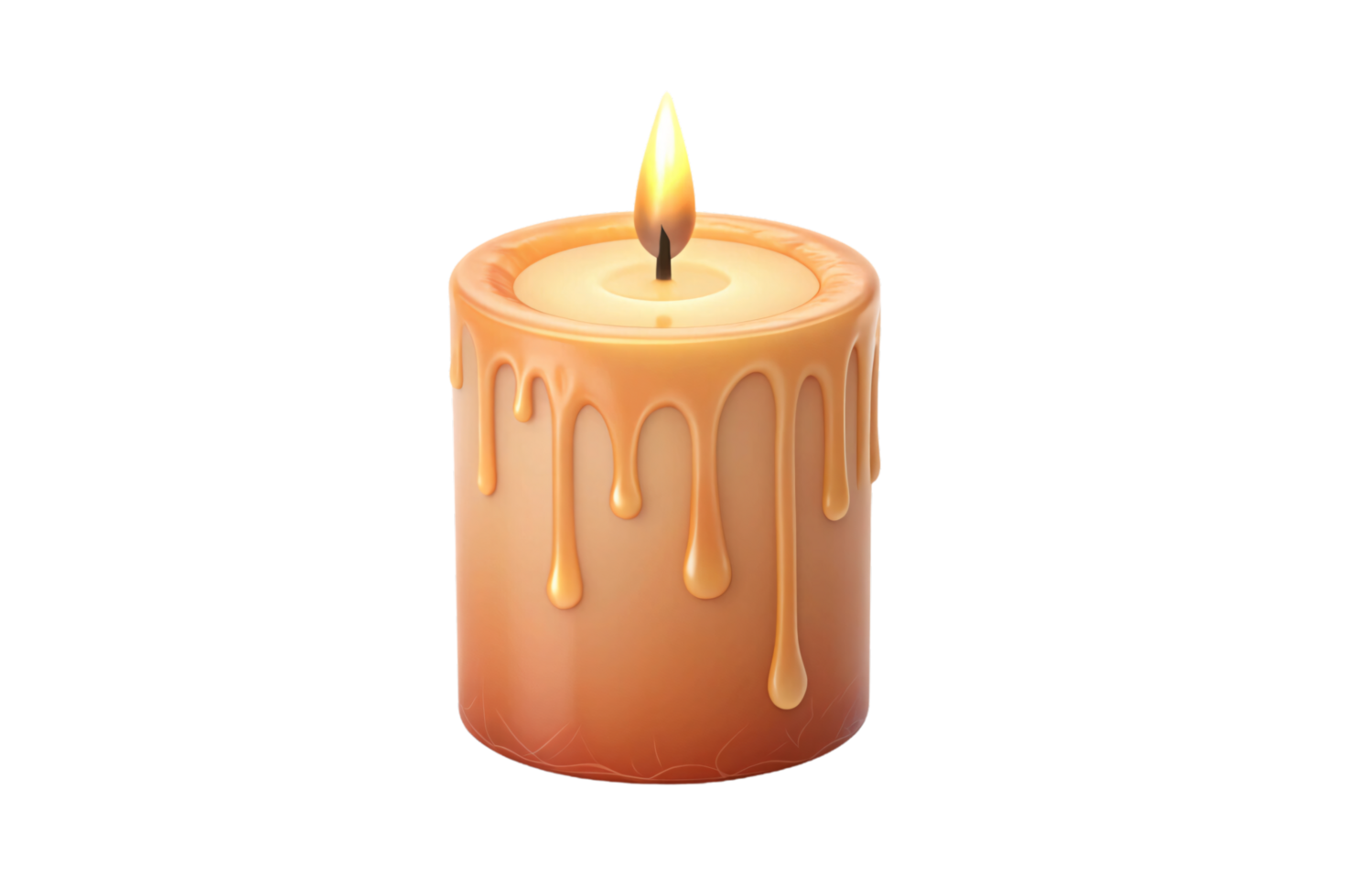 A caramel-colored candle with realistic wax drips and a warm flame, giving off a cozy and inviting ambiance png