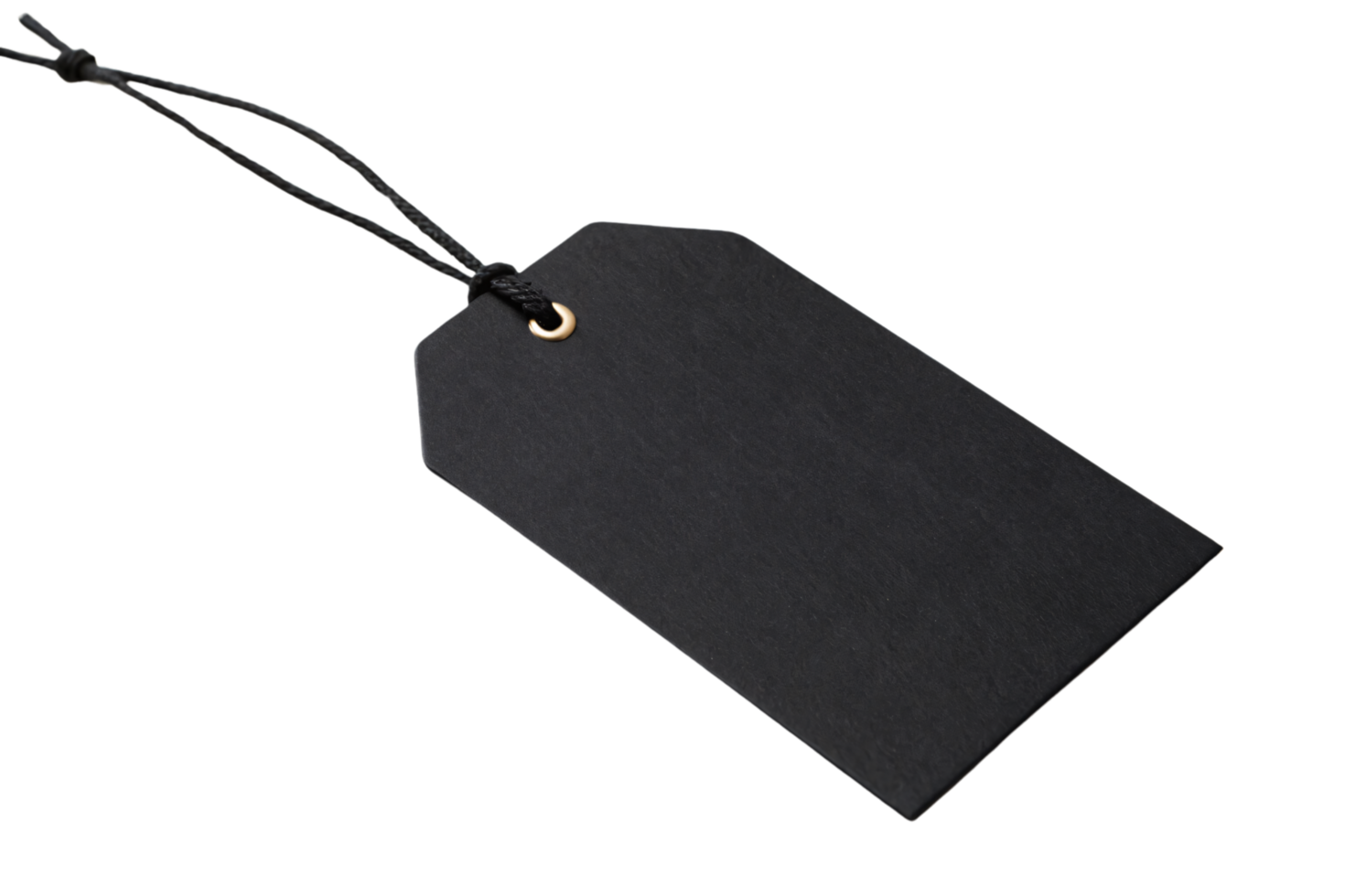A black tag with a gold-reinforced hole, tied with a black string, representing luxury, sophistication, and exclusivity png
