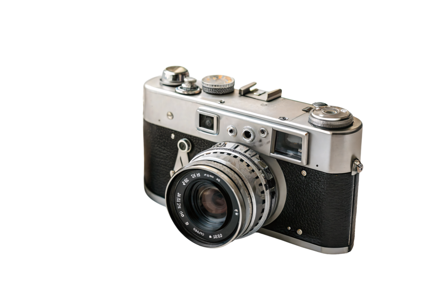 A classic camera with silver and black finish, featuring precise controls, sleek design, and timeless photographic functionality png