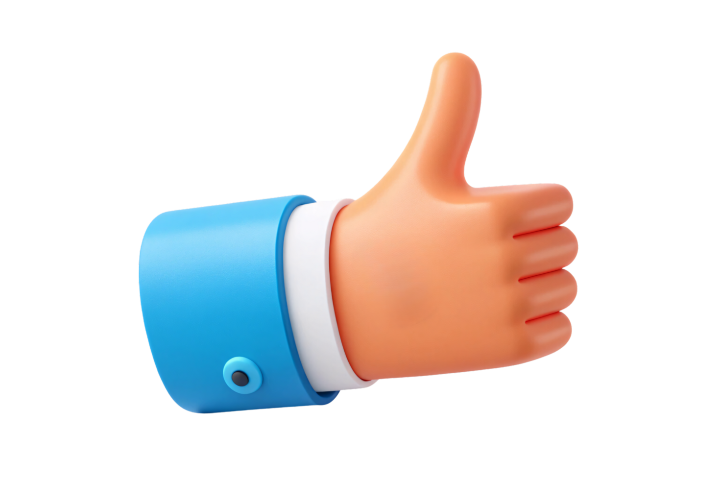 A 3D-rendered thumbs-up hand with a blue sleeve. The minimalist style highlights the smooth textures and playful, colorful presentation png