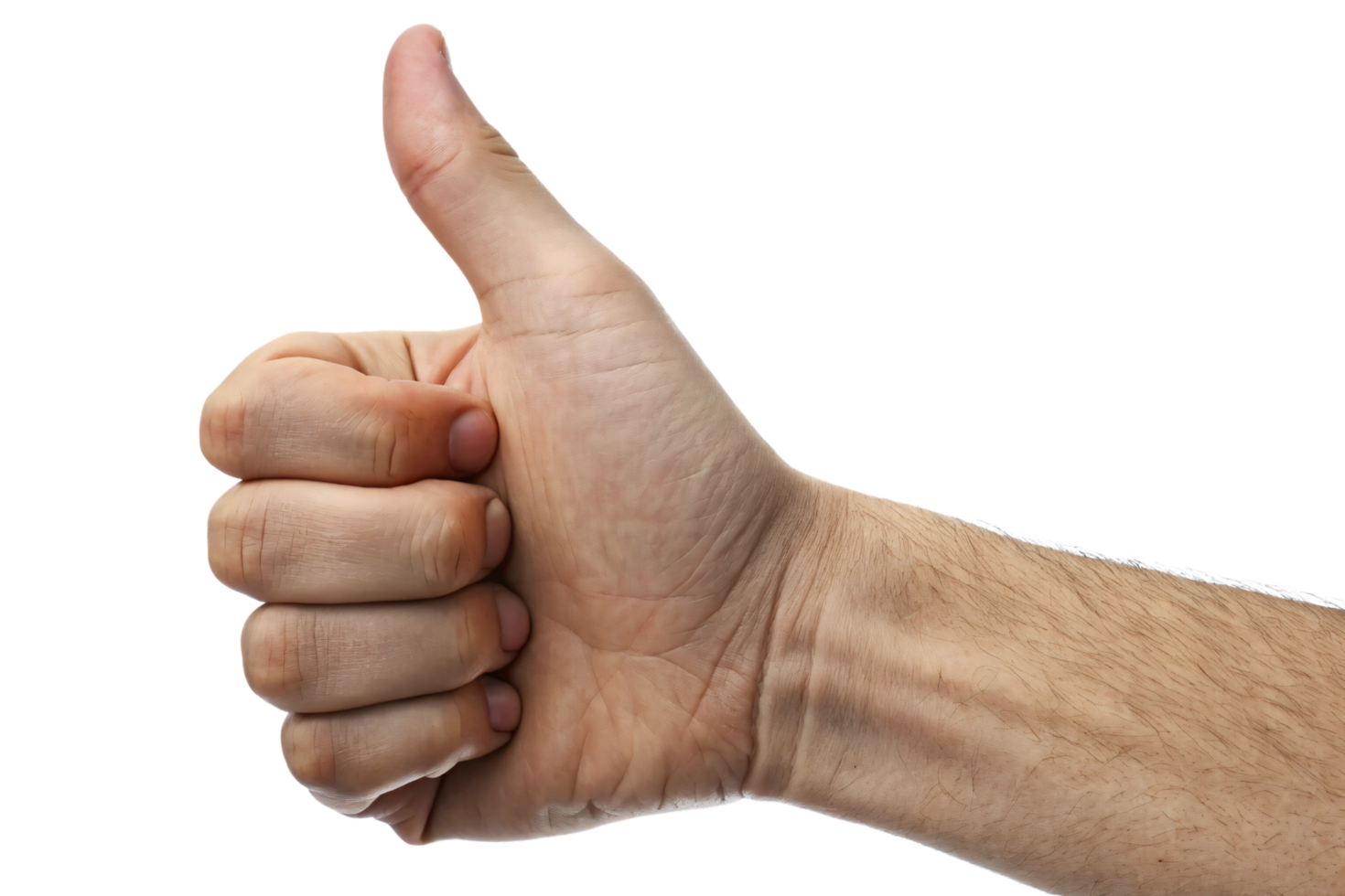 A close-up of a hand giving a thumbs-up, with detailed skin textures and visible wrist creases png