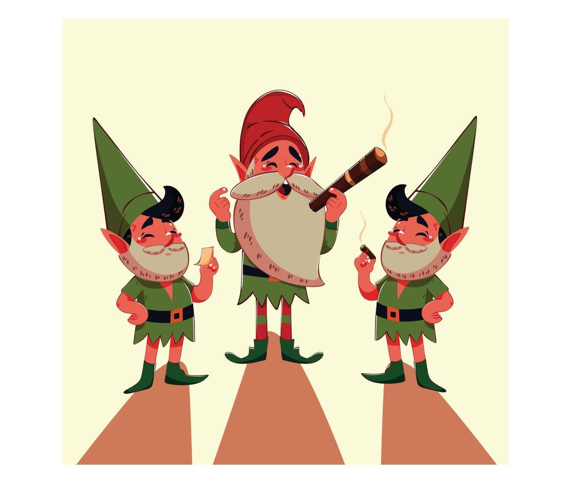 Cheerful Cartoon Elves Illustration vector