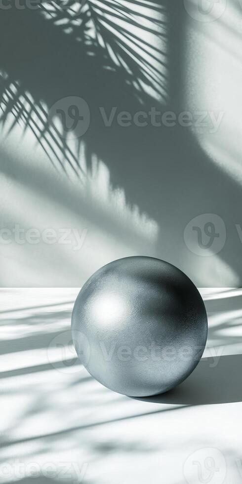 Metallic Sphere Surrounded by Soft Shadows and Natural Patterns photo